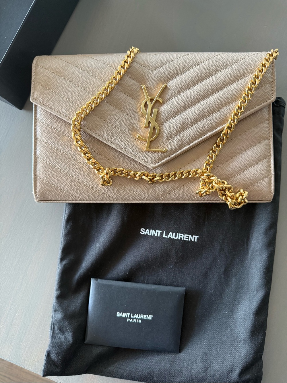 Saint Laurent Cassandre Matelassé Leather Wallet on a chain